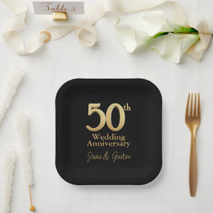 50th Wedding Anniversary Black and Gold Paper Plate