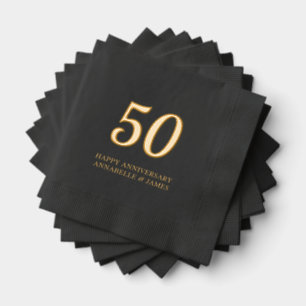 50th Wedding Anniversary Black Foil Napkins