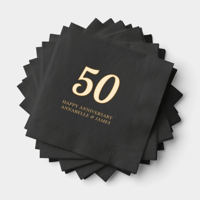 50th Wedding Anniversary Black Foil Napkins (Insitu (Stacked))