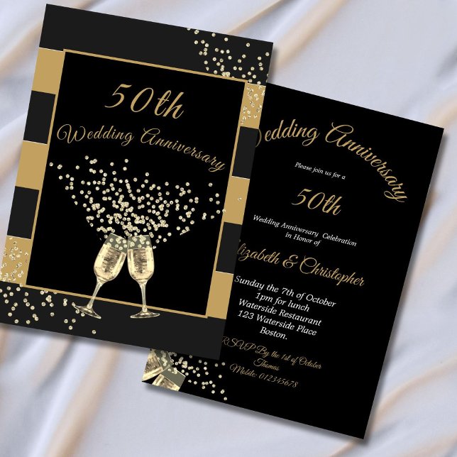 50th Wedding Anniversary Black Gold Chic Elegant Invitation (Creator Uploaded)