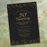 50th Wedding Anniversary Black Gold Confetti Invitation<br><div class="desc">Featuring delicate gold dust confetti on a black background. Personalise with your special fifty years golden anniversary details in elegant gold script typography. Designed by Thisisnotme©</div>
