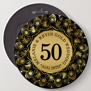 50th Wedding Anniversary Black & Gold, Custom Text 6 Cm Round Badge