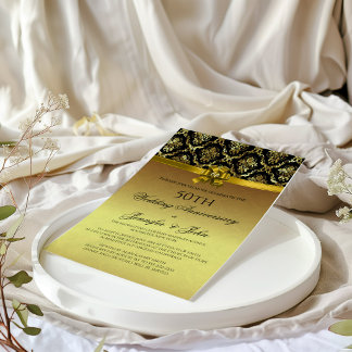 50th Wedding Anniversary Black & Gold Damasks Invitation