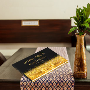 50th Wedding Anniversary black gold glam sparkle Guest Book