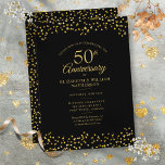 50th Wedding Anniversary Black Gold Love Hearts  Invitation<br><div class="desc">Featuring delicate golden love hearts confetti on a black background. Personalize with your special fifty years golden anniversary details in elegant gold typography. Designed by Thisisnotme©</div>