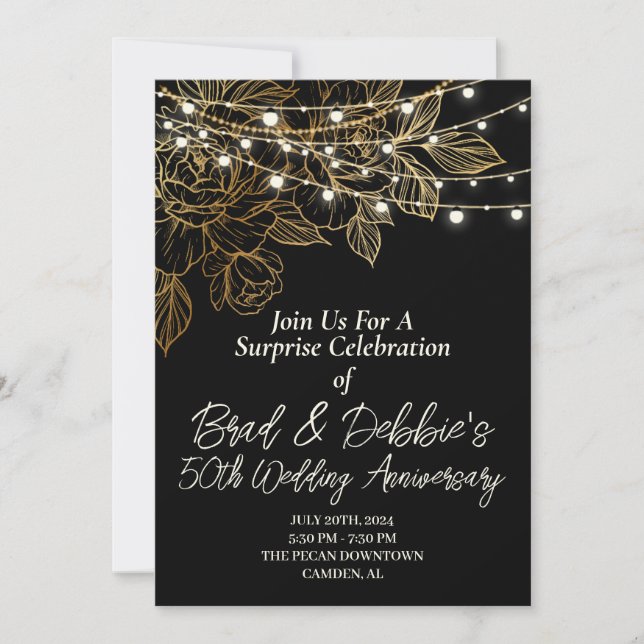 50th Wedding Anniversary Black Gold Minimal Modern Invitation (Front)