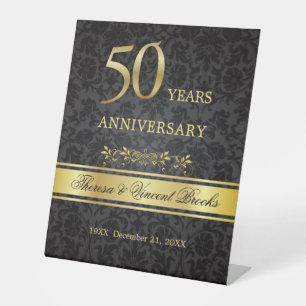 50th Wedding Anniversary Black Gold Pedestal Sign