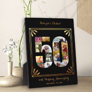 50th Wedding Anniversary Black Gold Photo Collage Plaque