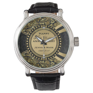 50th Wedding Anniversary Black & Gold Watch