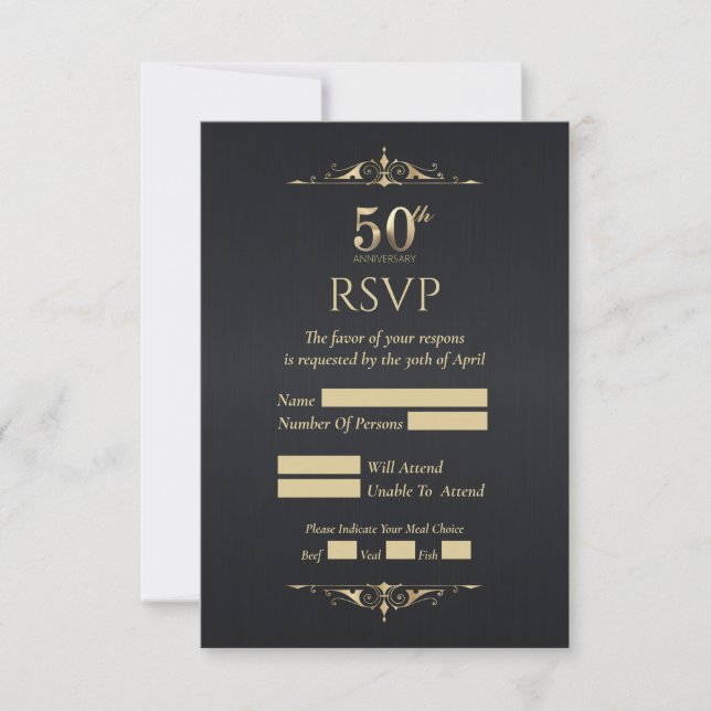 50th Wedding Anniversary Black Response Card (Front)
