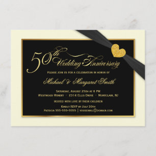 50th Wedding Anniversary Black Ribbon Invitations