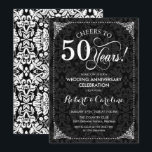50th Wedding Anniversary - Black White Damask Invitation<br><div class="desc">50th Wedding Anniversary Invitation.
Elegant vintage black and white design with damask pattern. Features script font. Cheers to 50 years! Can be personalized into any year of marriage! Message me if you need further customization.</div>