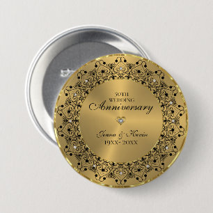 50th Wedding Anniversary BlackMandala On Gold 7.5 Cm Round Badge