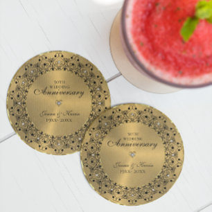 50th Wedding Anniversary BlackMandala On Gold Coaster