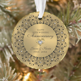 50th Wedding Anniversary BlackMandala On Gold Ornament