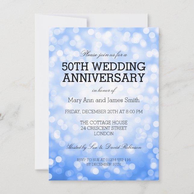 50th Wedding Anniversary Blue Glitter Lights Invitation (Front)