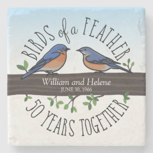 50th Wedding Anniversary, Bluebirds of a Feather Stone Coaster