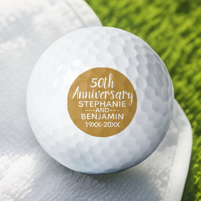 50th Wedding Anniversary - Can Edit Gold Colour Golf Balls (Personalized Golf Ball - Add Your Monogram for a Wedding Anniversary Favor)