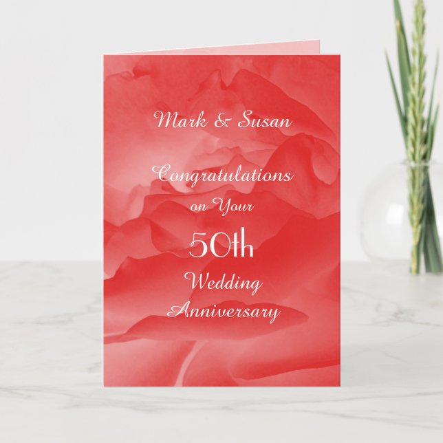 50th Wedding Anniversary Card Coral Rose (Front)