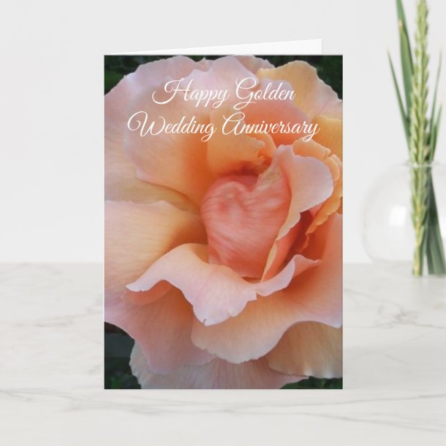 50th Wedding Anniversary Card Peach Rose (Front)
