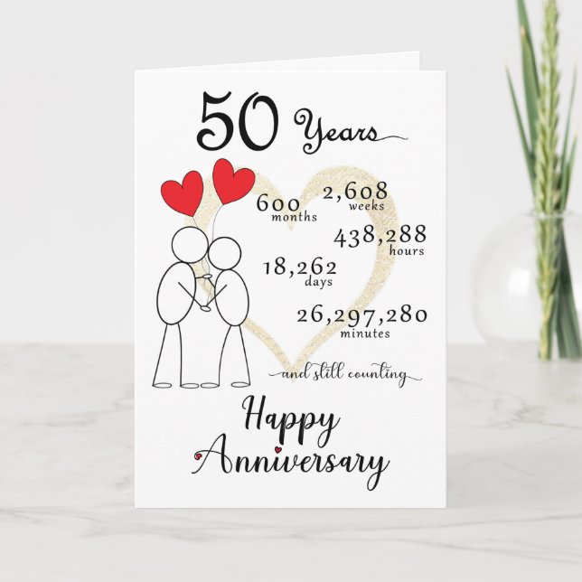 50th Wedding Anniversary Card with heart balloons (Front)