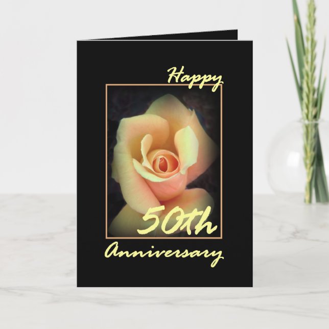 50th Wedding Anniversary Card with Yellow Rosebud (Front)