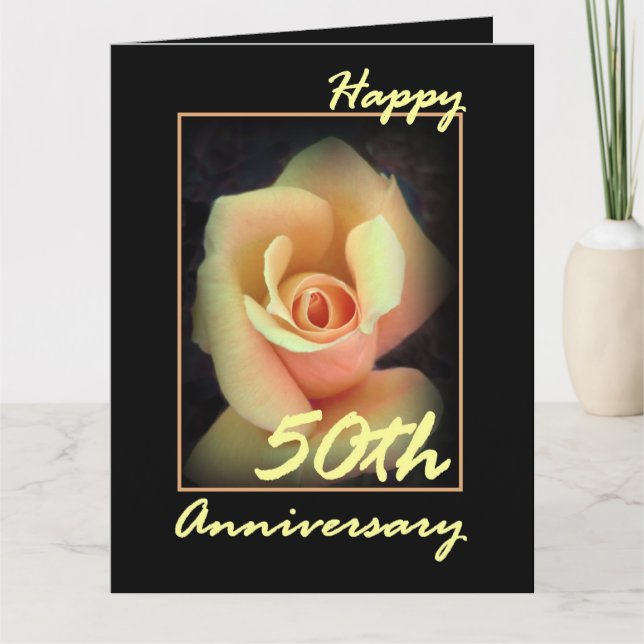 50th Wedding Anniversary Card Yellow Rose LARGE (Front)