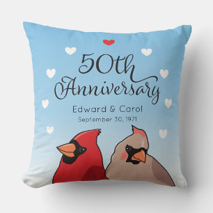 50th Wedding Anniversary, Cardinal Pair Cushion