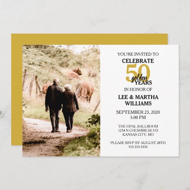 50th Wedding Anniversary Celebrate 50 Golden Years Invitation (Front/Back)