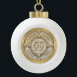 50th wedding anniversary ceramic ball christmas ornament<br><div class="desc">Glam sparkling white diamond set in gold swirly frame,  50th wedding anniversary commemorative desin.
Customisable text in changeable gold font colour.
Images of diamonds and gold were created with the text-to-image generator.</div>