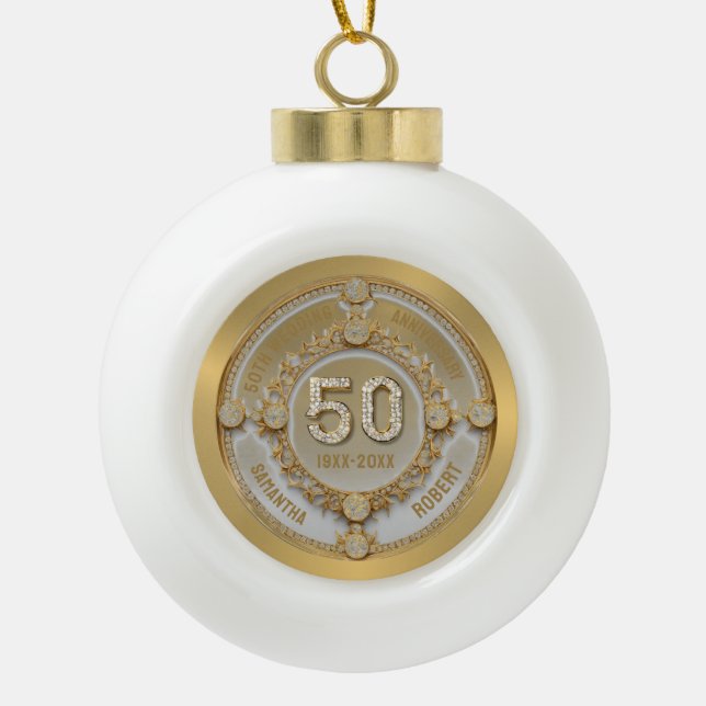 50th wedding anniversary ceramic ball christmas ornament (Front)