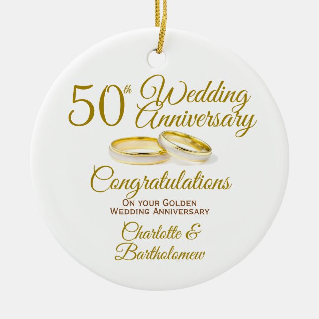 50th Wedding Anniversary Ceramic Tree Decoration (Front)