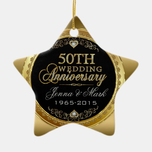 50th Wedding Anniversary Ceramic Tree Decoration (Front)