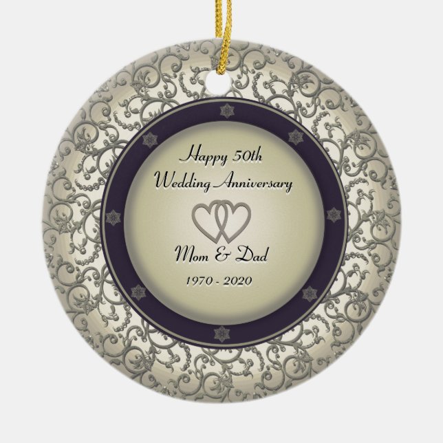 50th Wedding Anniversary Ceramic Tree Decoration (Front)