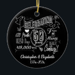 50th Wedding Anniversary Chalkboard Ceramic Tree Decoration<br><div class="desc">The perfect celebration ornament for a 50thwedding anniversary. Personalised with names and dates,  this ornament would make a wonderful golden wedding anniversary gift. The design consists of a chalboard type effect with years,  months,  days and hours in white typography.</div>