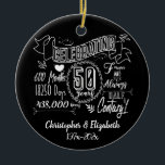 50th Wedding Anniversary Chalkboard Ceramic Tree Decoration<br><div class="desc">The perfect celebration ornament for a 50thwedding anniversary. Personalised with names and dates,  this ornament would make a wonderful golden wedding anniversary gift. The design consists of a chalboard type effect with years,  months,  days and hours in white typography.</div>