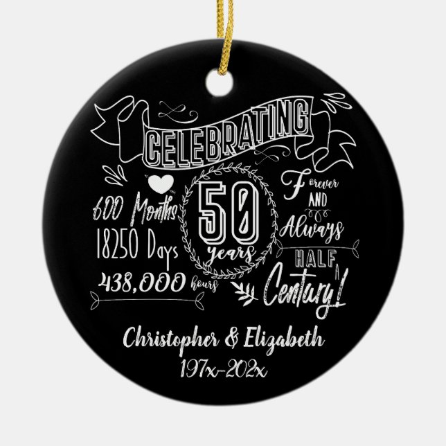 50th Wedding Anniversary Chalkboard Ceramic Tree Decoration (Front)