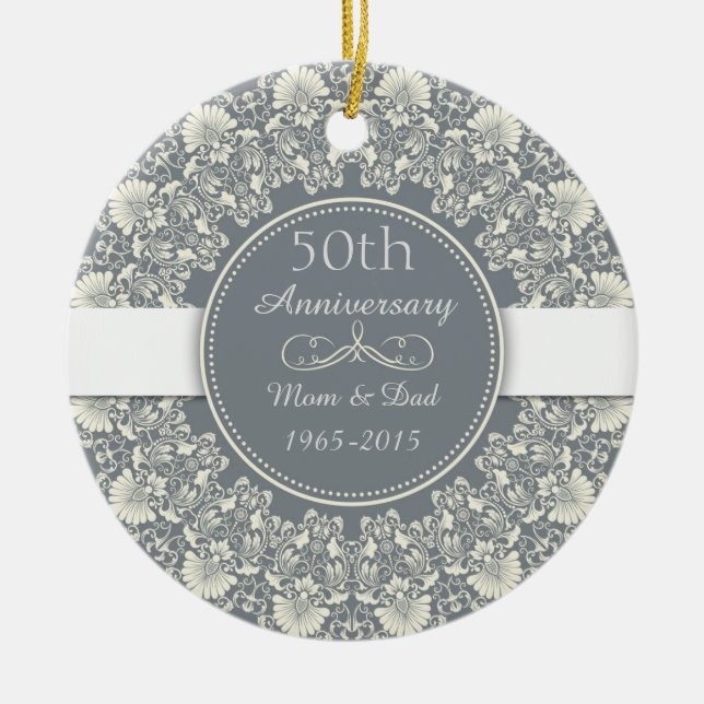 50th Wedding Anniversary Classic with arabesque Ceramic Tree Decoration (Front)