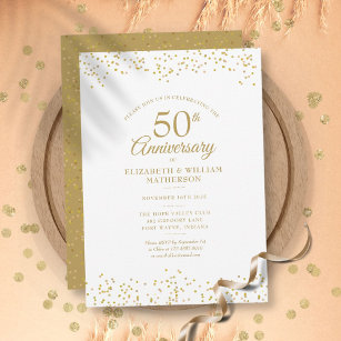 50th Wedding Anniversary Confetti Gold Dust Invitation