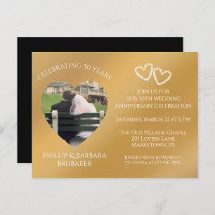 50th Wedding Anniversary Custom Photo Gold & Black Invitation Postcard