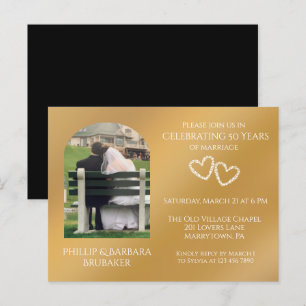 50th Wedding Anniversary Custom Photo Gold & Black Invitation Postcard