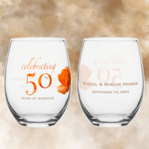 50th wedding anniversary customise peach rose gift stemless wine glass