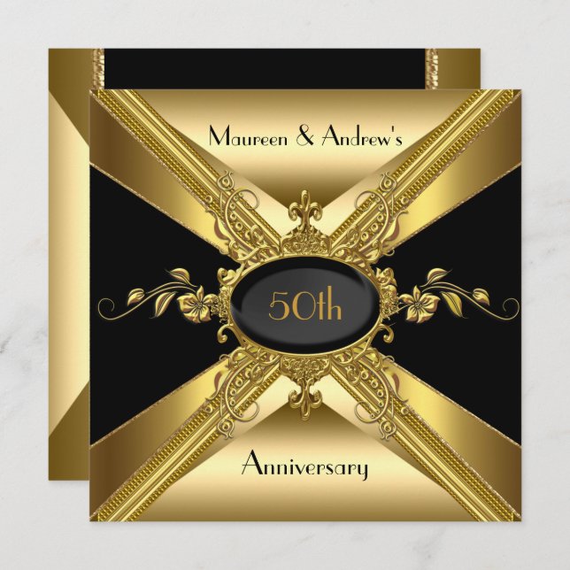 50th Wedding Anniversary Deco Gold Golden 2 Invitation (Front/Back)