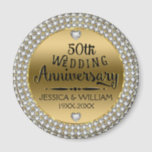 50th Wedding Anniversary Diamonds And Gold Magnet<br><div class="desc">Elegant 50th wedding anniversary with white diamonds circle,  shiny gold tones background. 50th wedding Anniversary text design in black with shiny accents. Customisable name and year of wedding.</div>