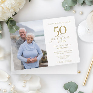 50th Wedding Anniversary Elegant 50 Gold Photo Invitation