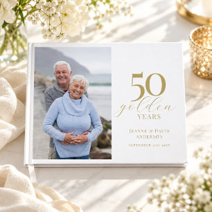 50th Wedding Anniversary Elegant 50 Golden Years Guest Book