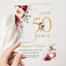 50th Wedding Anniversary Elegant Burgundy & Blush