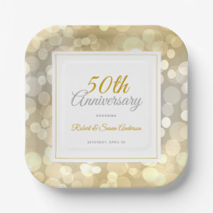 50th Wedding Anniversary Elegant Gold Bokeh Paper Plate