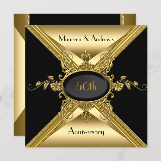 50th Wedding Anniversary Elegant Gold Golden Invitation (Front/Back)