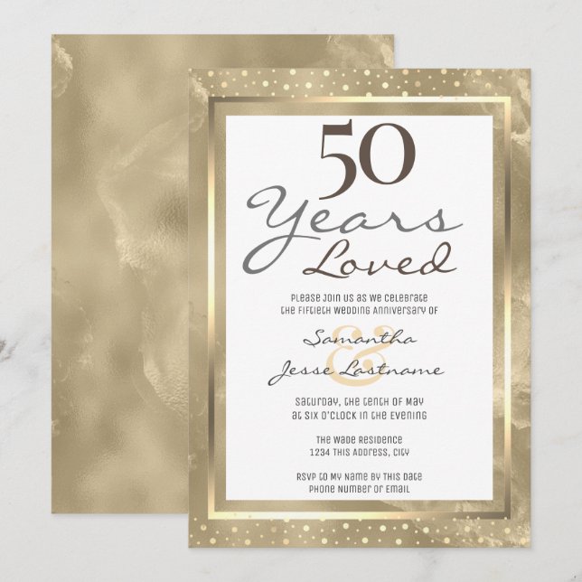 50th Wedding Anniversary Elegant Gold Invitation (Front/Back)